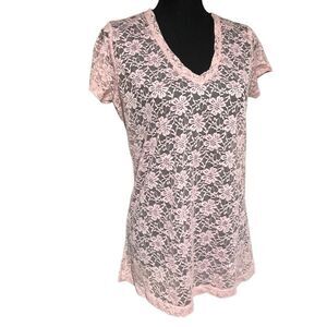 Bella Birdie Light Pink Sheer Lace V Neck Top